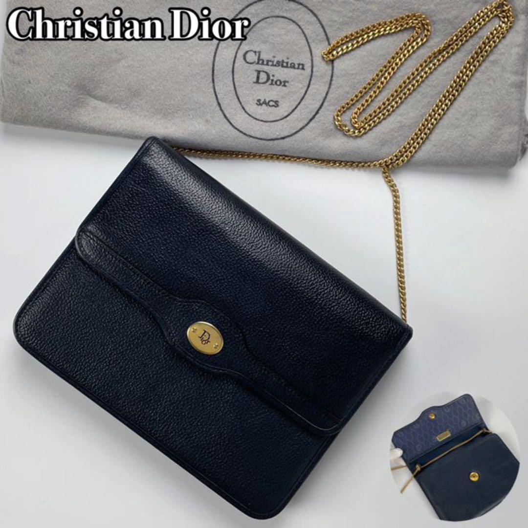 極美品 Christian Dior ディオール ショルダーバッグ ハニカム トロッター チェーン ミニバッグ CD 総柄 ゴールド金具
