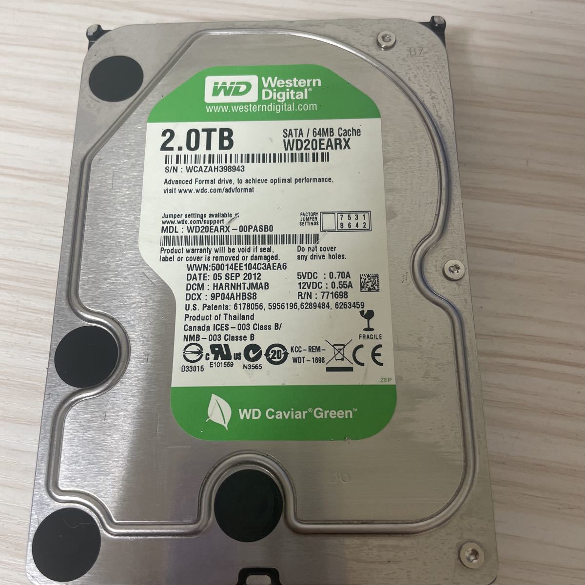 X823:（動作保証/使用36059時間）WESTERN DIGITAL 3.5インチ HDD 2TB WDC WD20EARX ...