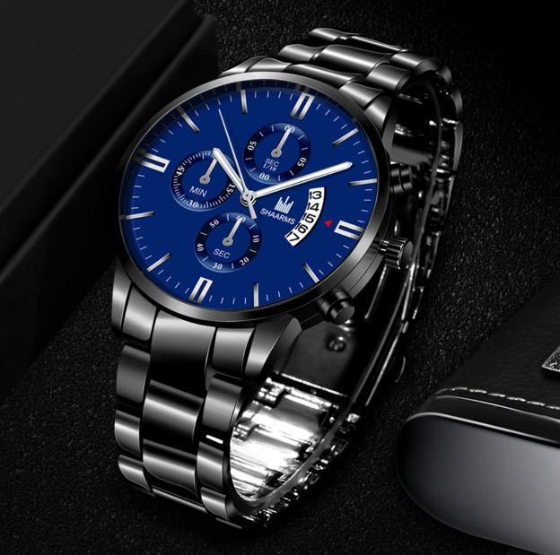 2021人気No.1の 在庫一掃 新品 デュアルタイプ SHAARMS 腕時計メンズ ラグジュアリー 黒青 bigportal.ba bigportal.ba