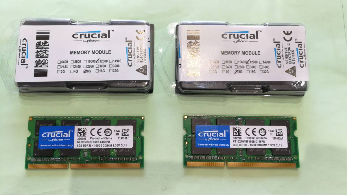 新品 Crucial 16GBメモリ (8GB2枚組) DDR3L-1600 1.35V PC3-12800 S.O.DIMM ノートパソコン