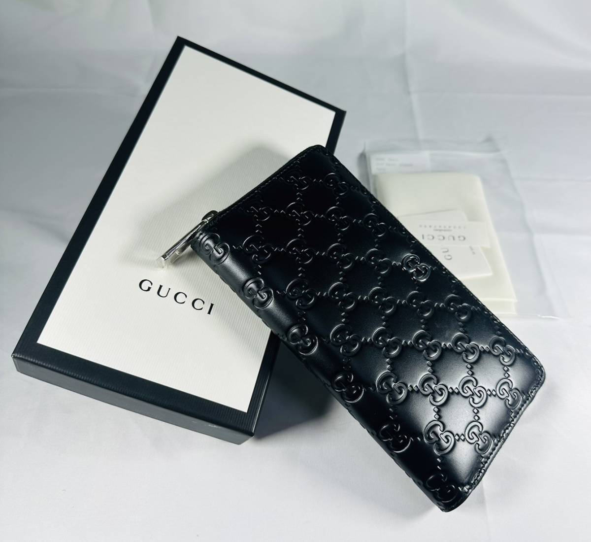 極美品】GUCCI グッチ レザー グッチシマ ラウンドジップ ウォレット