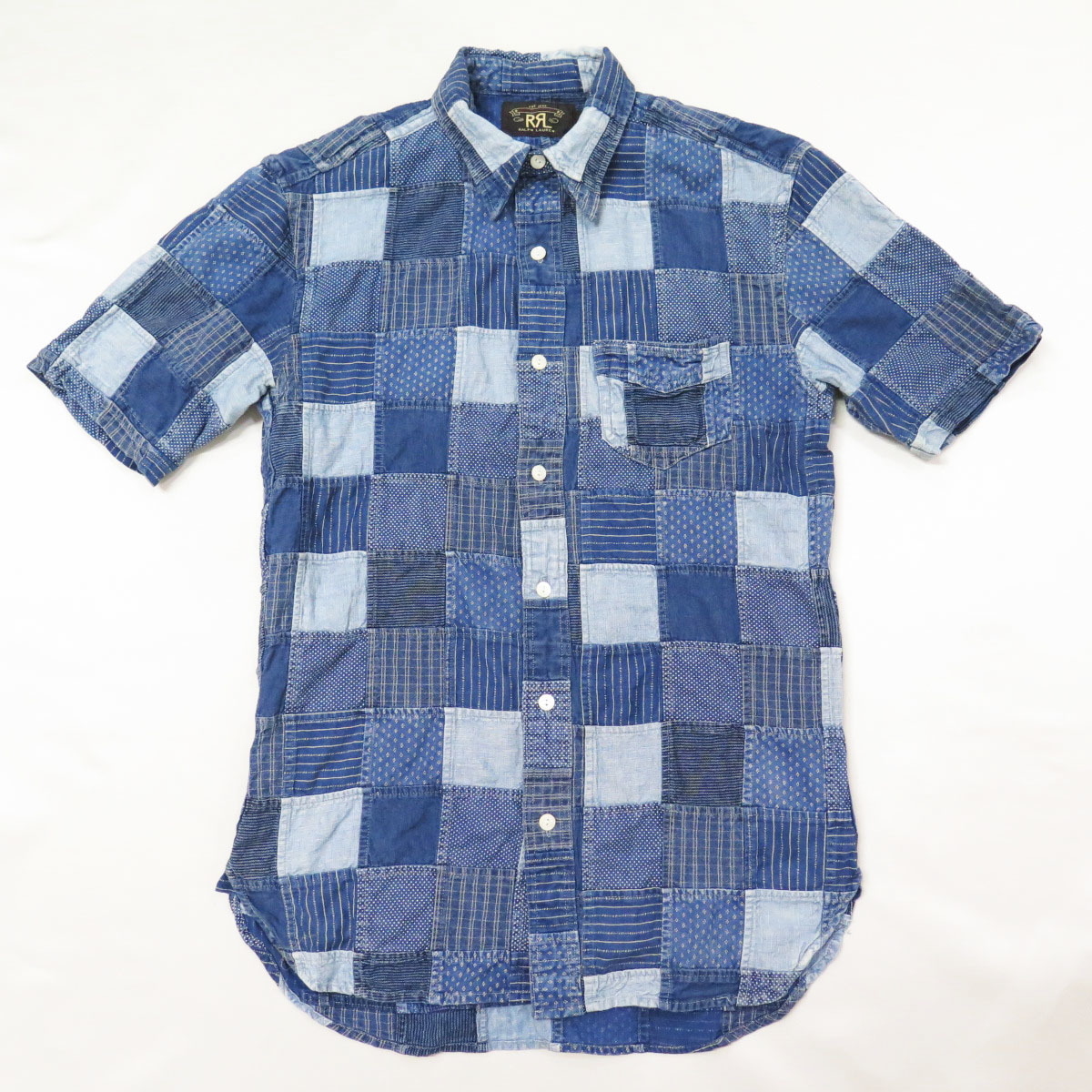 RRL DOUBLE RL INDIGO PATCHWORK S/S SHIRT XS ダブルアールエル ラルフローレン インディゴ ...