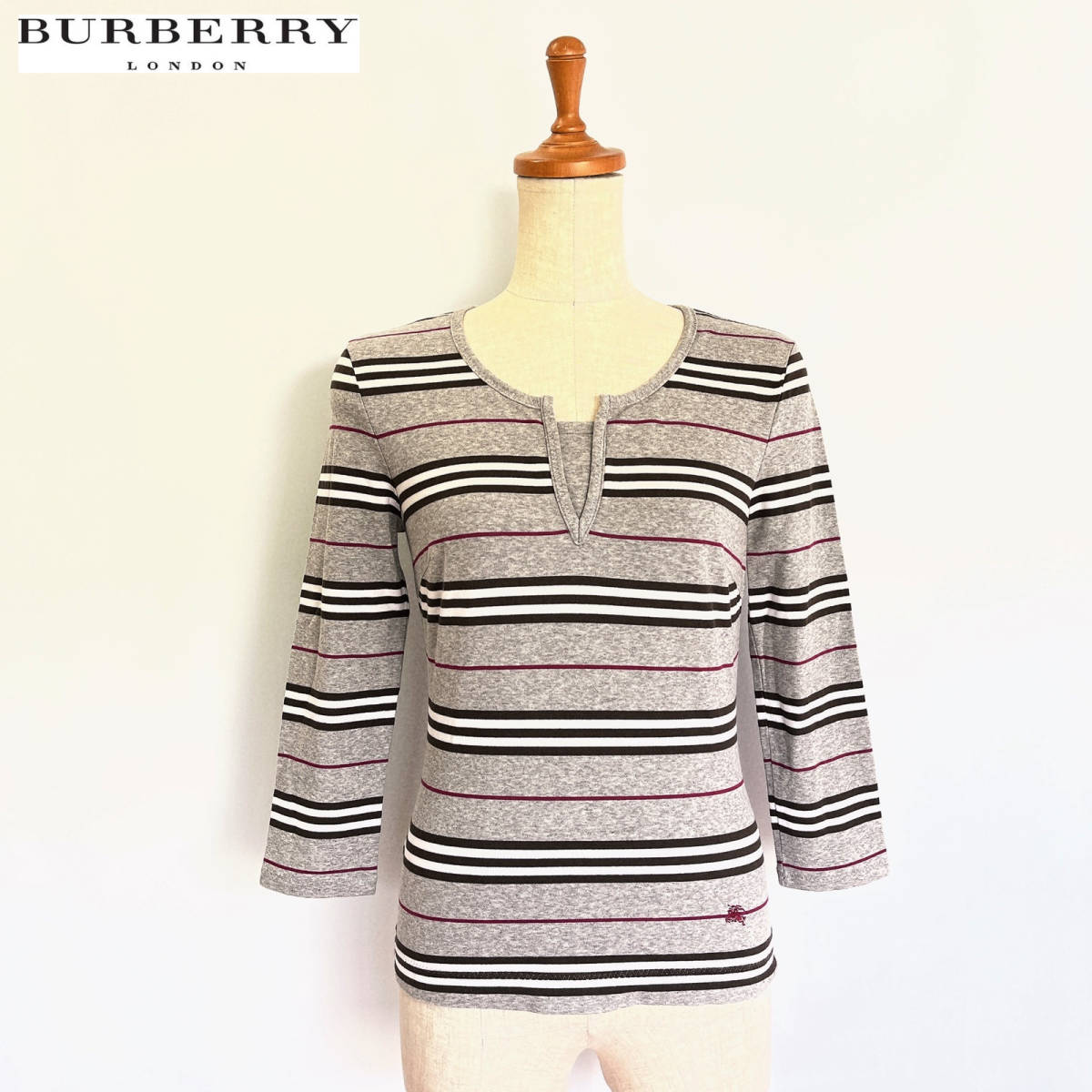 送料無料【BURBERRY】7分袖カットソー/ボーダー/ノバチェック/サイズ1