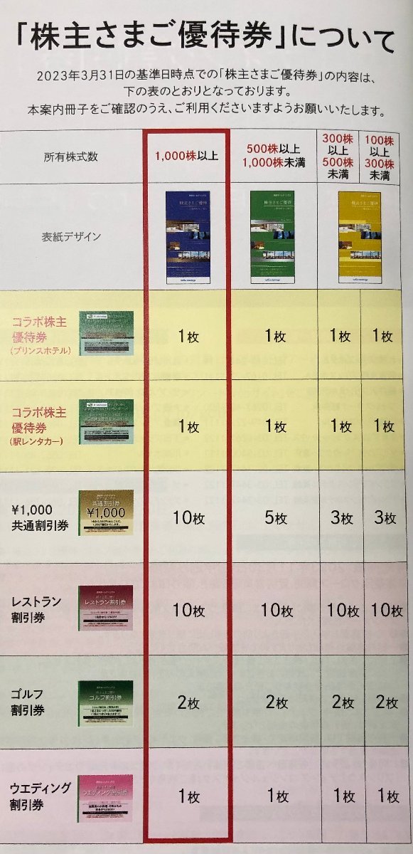 冊子のみ 西武ホールディングス株主優待（1000株以上 冊子のみ）1冊