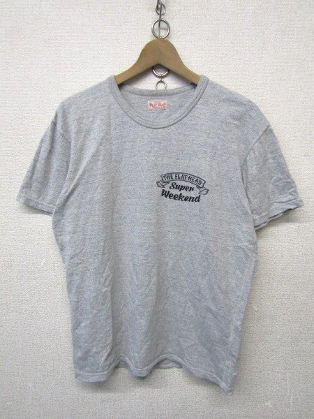 V1922：日本製 FLAT HEAD フラットヘッド 半袖Tシャツ 半袖カットソー グレー 霜降り 40 プリントTシャツ :35 ...