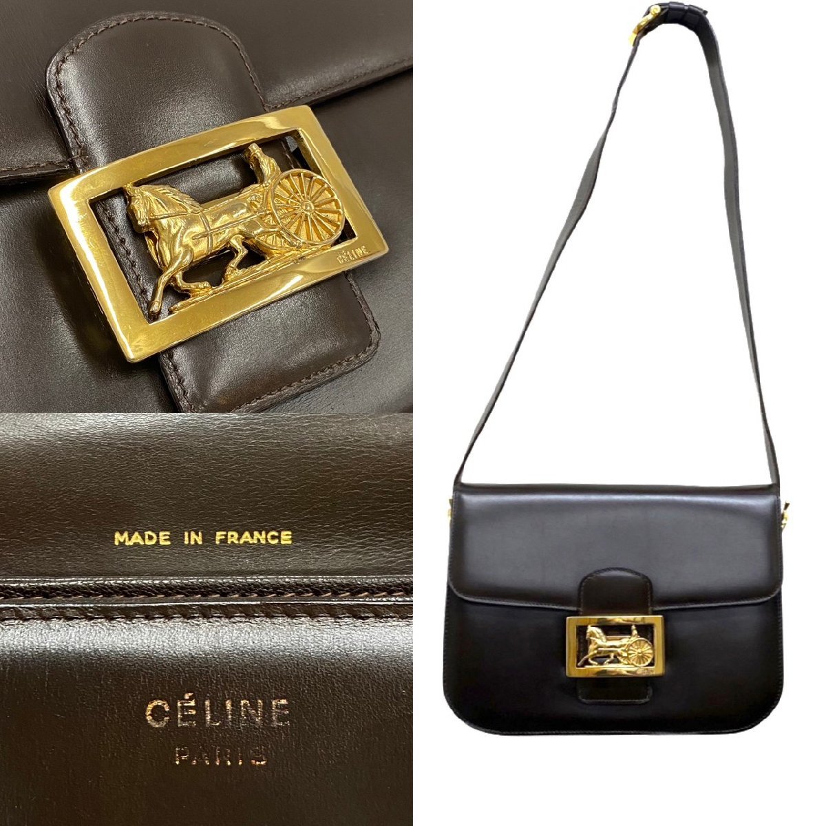 極 美品 CELINE セリーヌ ヴィンテージ 馬車 金具 ホースキャリッジ