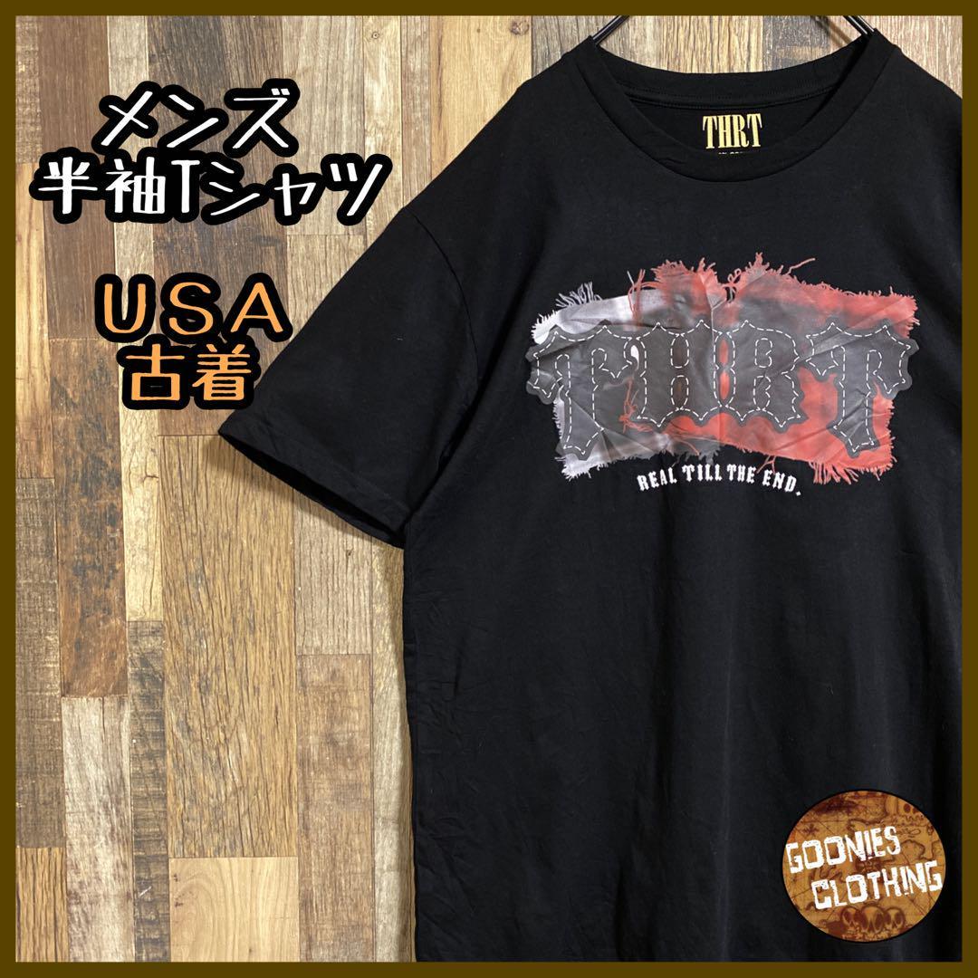 メンズ 半袖 Tシャツ 黒 プリT ロック 赤 M USA古着 90s /【Buyee