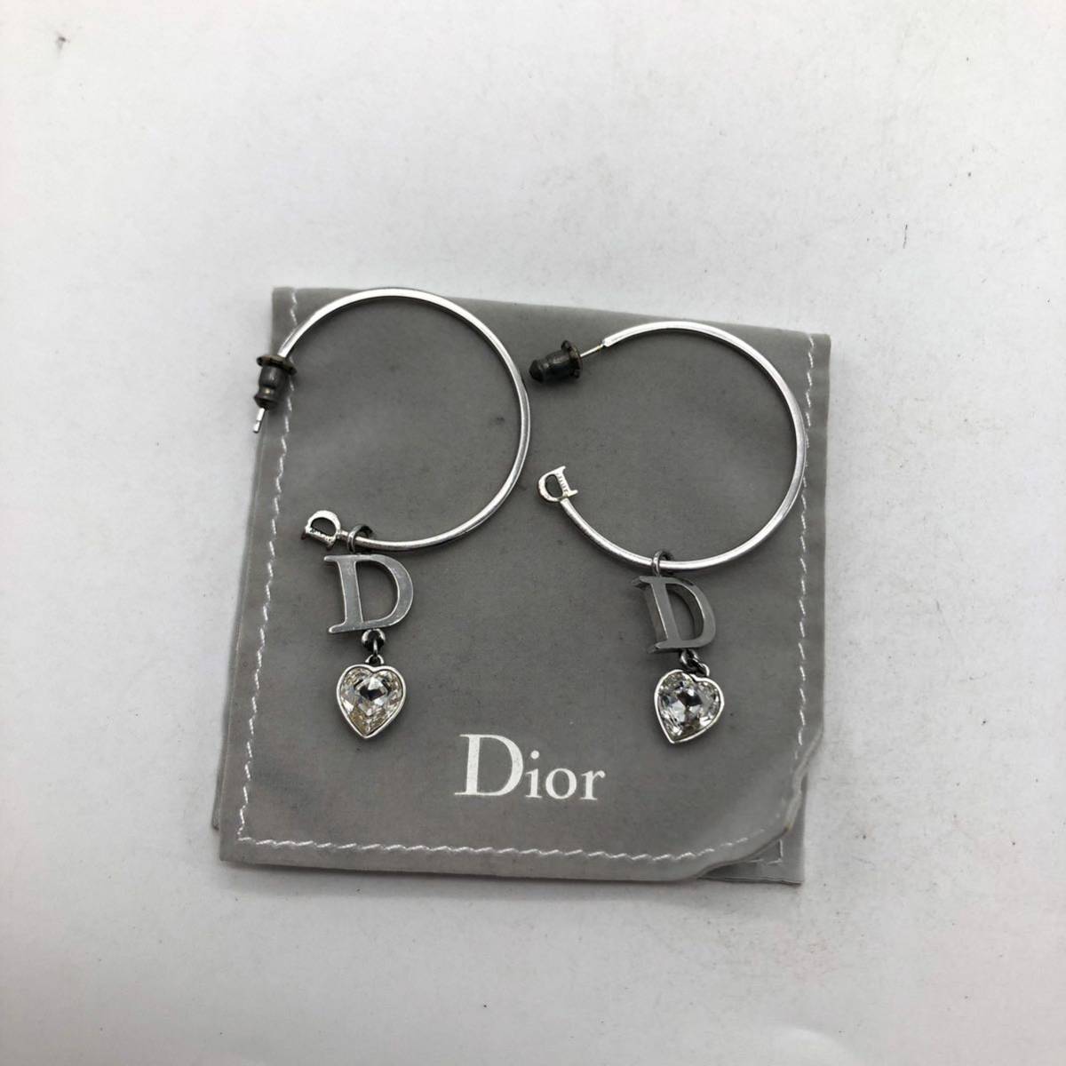 Christian Dior ロゴ フープ ラインストーン シルバー ピアス | www