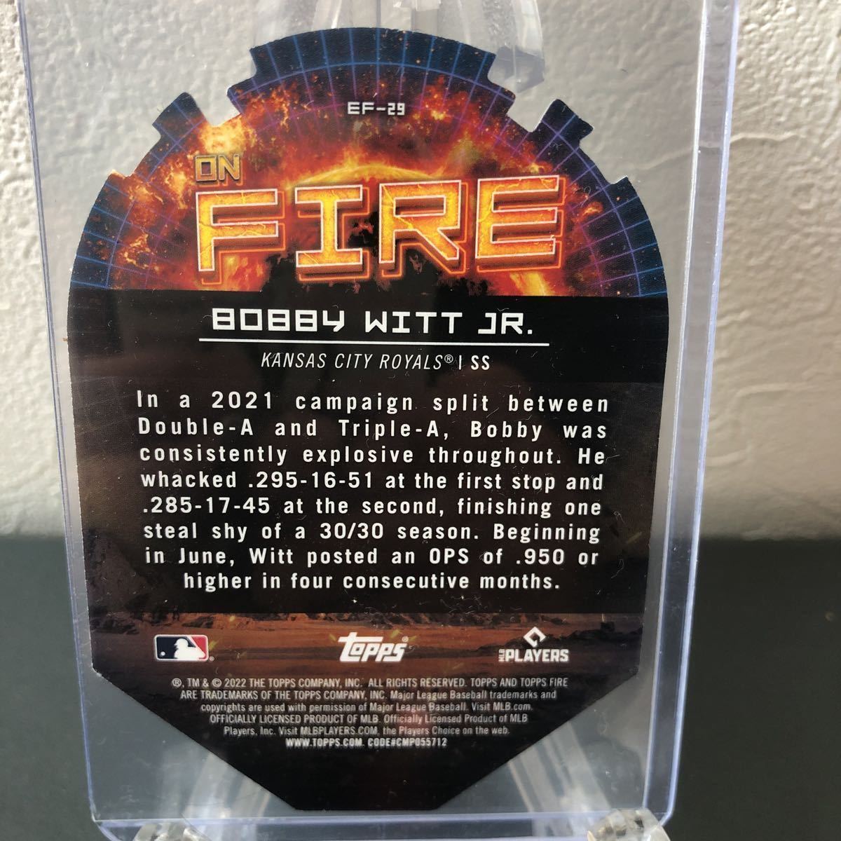 2022 TOPPS ON FIRE BOBBY WITT JR ルーキーカード ダイカット