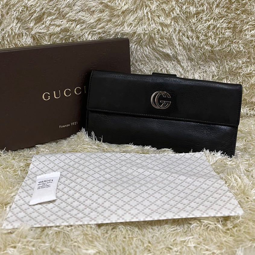 1円. 1円スタートGUCCIグッチ 長財布 二つ折り 財布 ホック ブラック