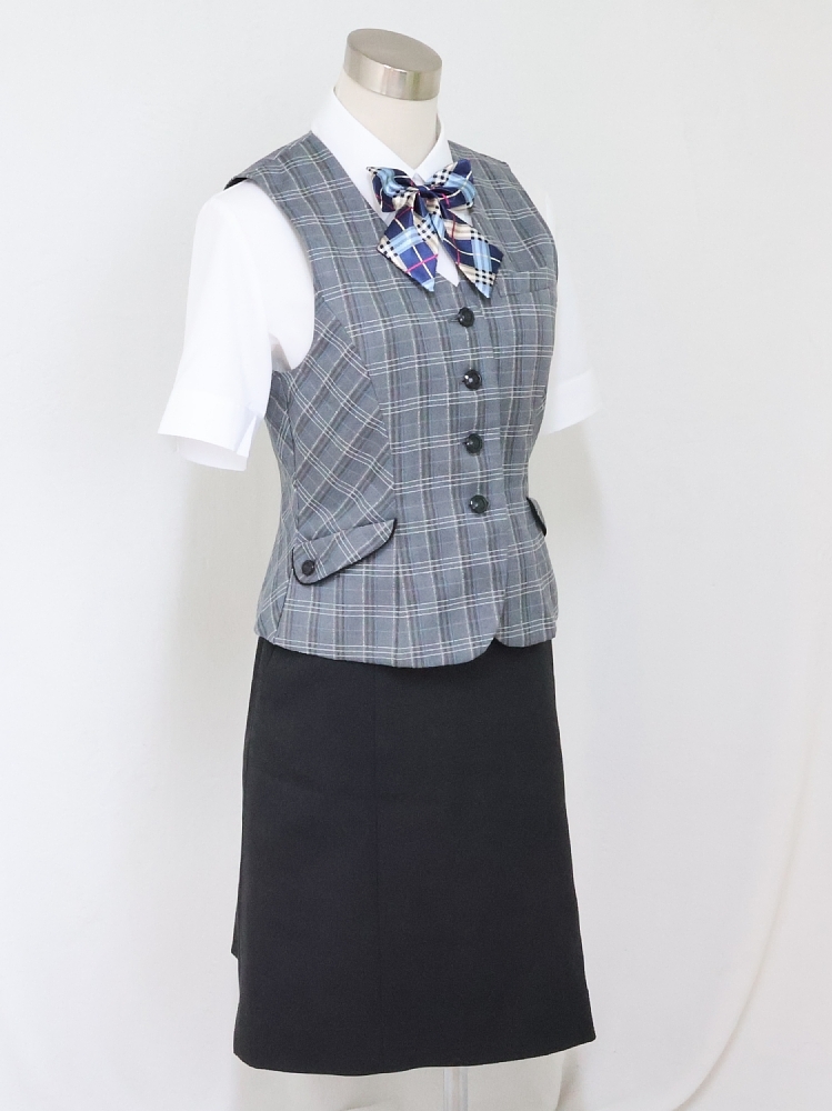 15号 Folk グレー チェック柄 事務 中古◇ OL制服 / 事務服 ◇ ベスト