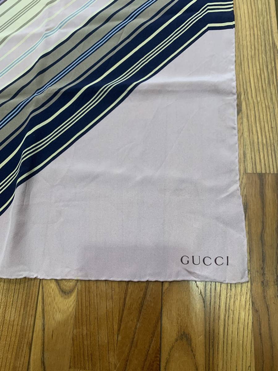 GUCCI グッチ シルク100% ストライプ スカーフ ストール ショール