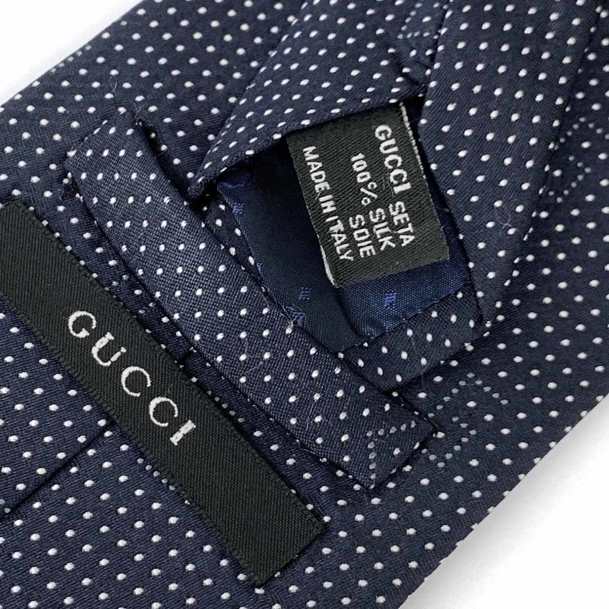 ◇GUCCI グッチ ネクタイ◇ ネイビー シルク100% ドット柄 Gロゴ