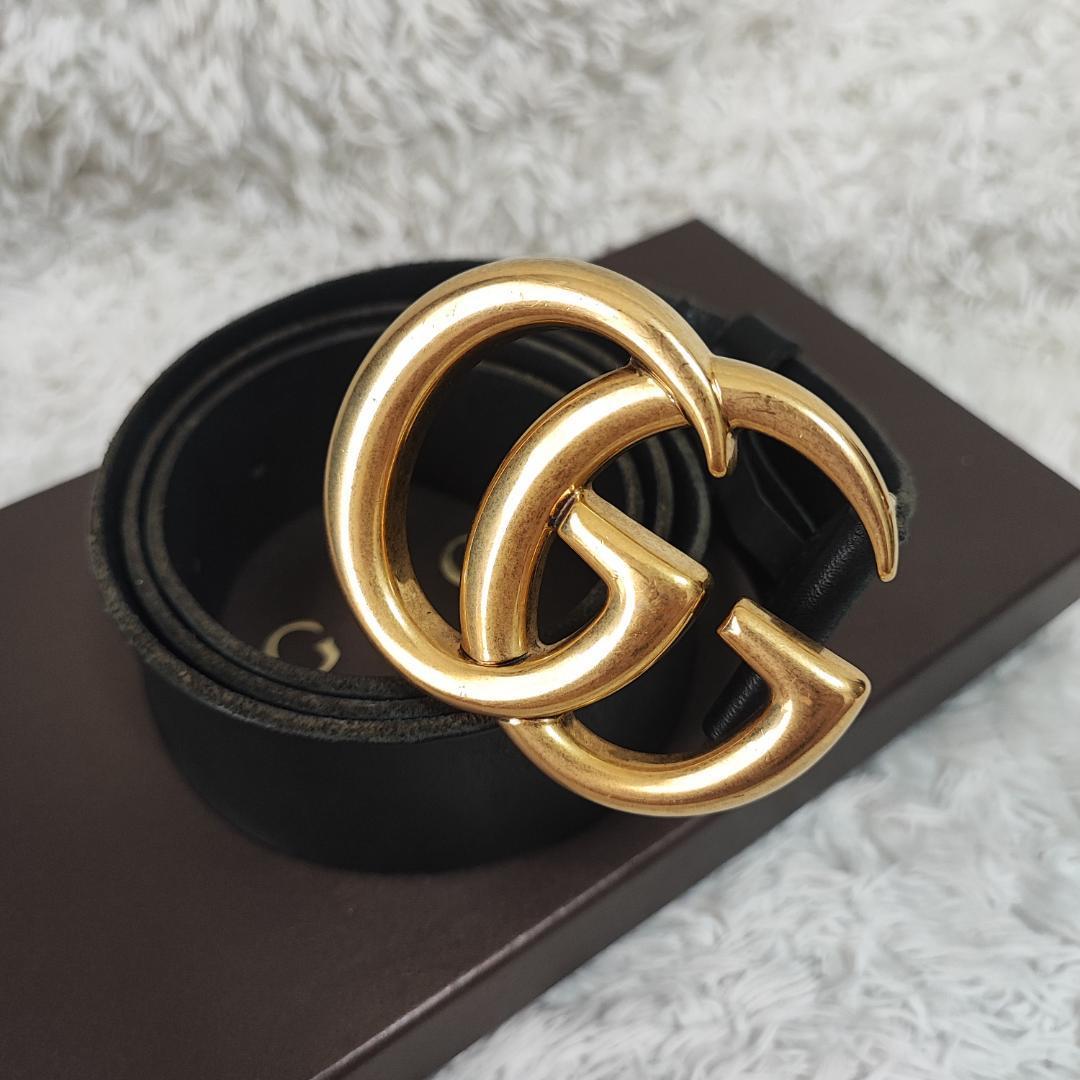 近年モデル】GUCCI グッチ GG マーモント レザー ベルト ゴールド金具