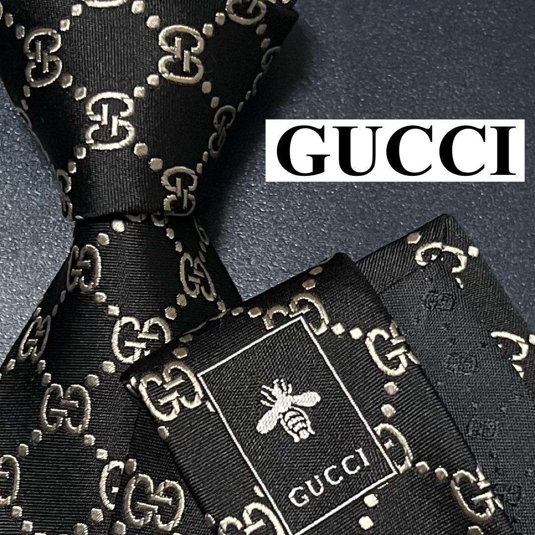 ✨極美品✨ 現行 人気 GUCCI ネクタイ シルク100% GG柄 蜂柄 刺繍-