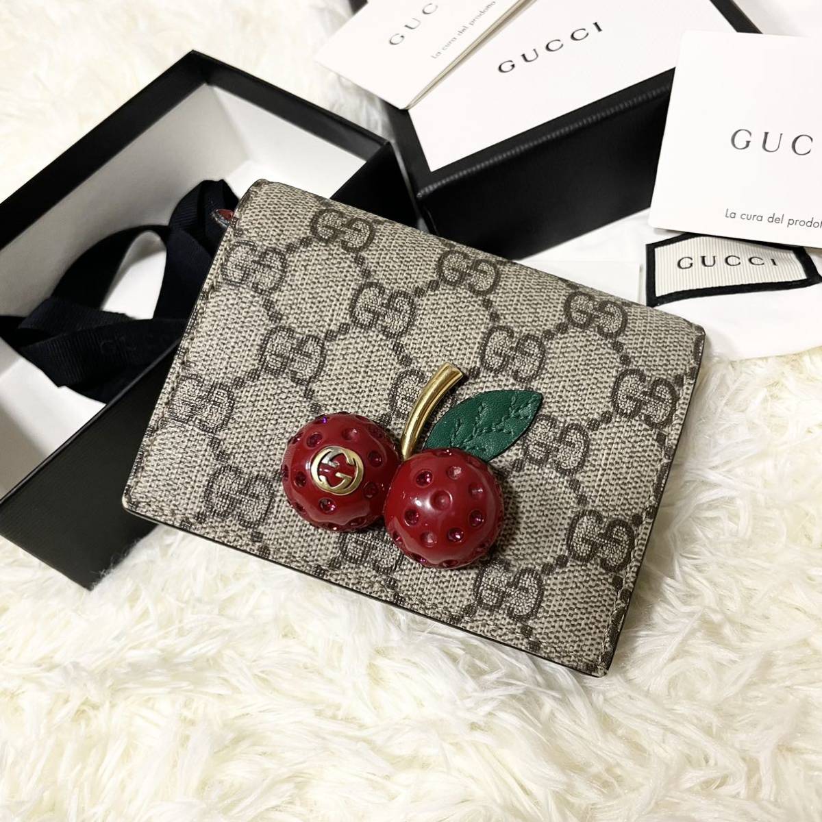 ①【付属品完備】GUCCI グッチ さくらんぼ チェリー 折財布 二つ折り