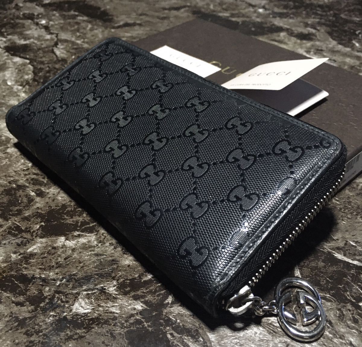 正規品/鑑定済】GUCCIインプリメラウンドジップ長財布/GGシルバー