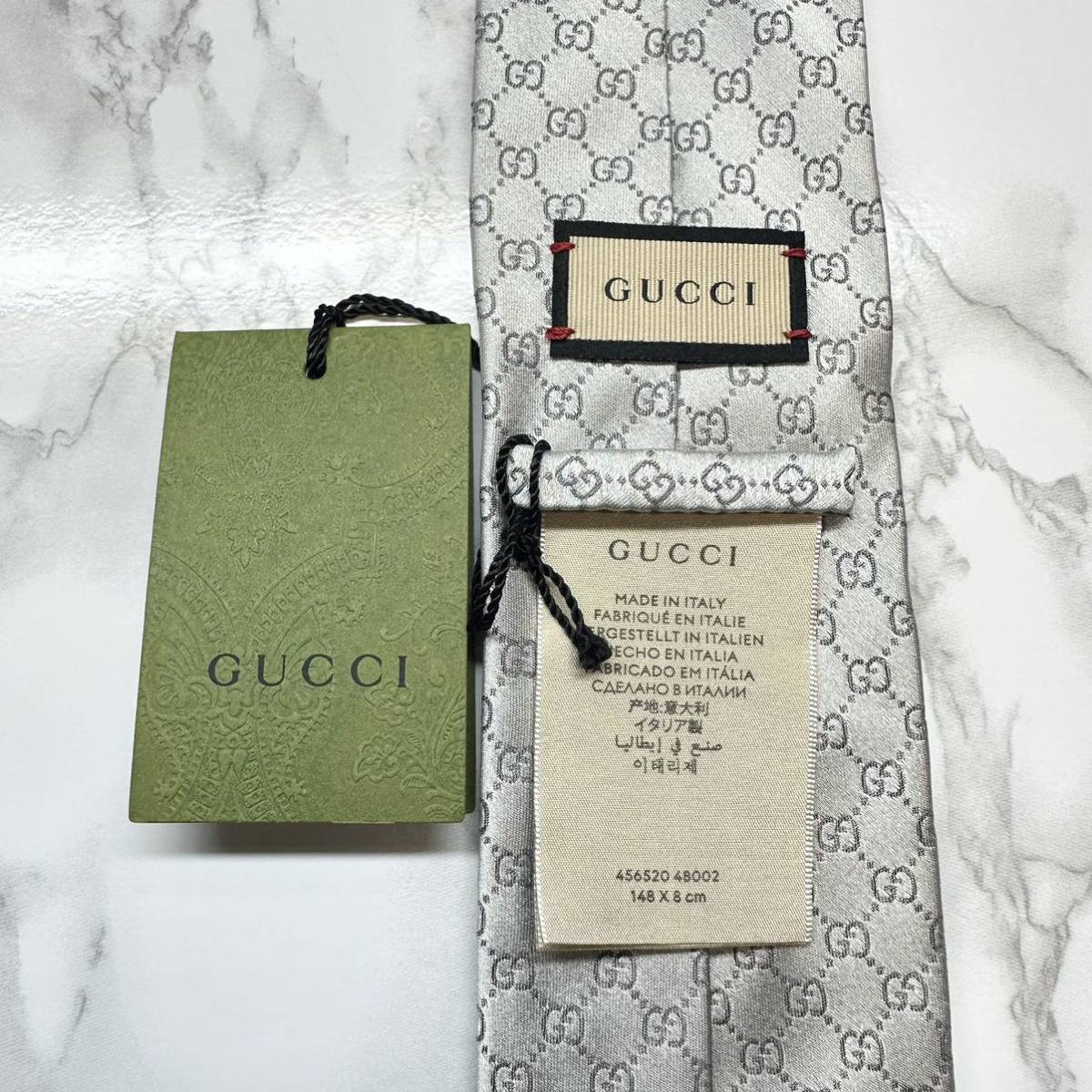 極美品タグ付 現行タグ 定番 GUCCI ネクタイ シルク100% GG柄 ベルト