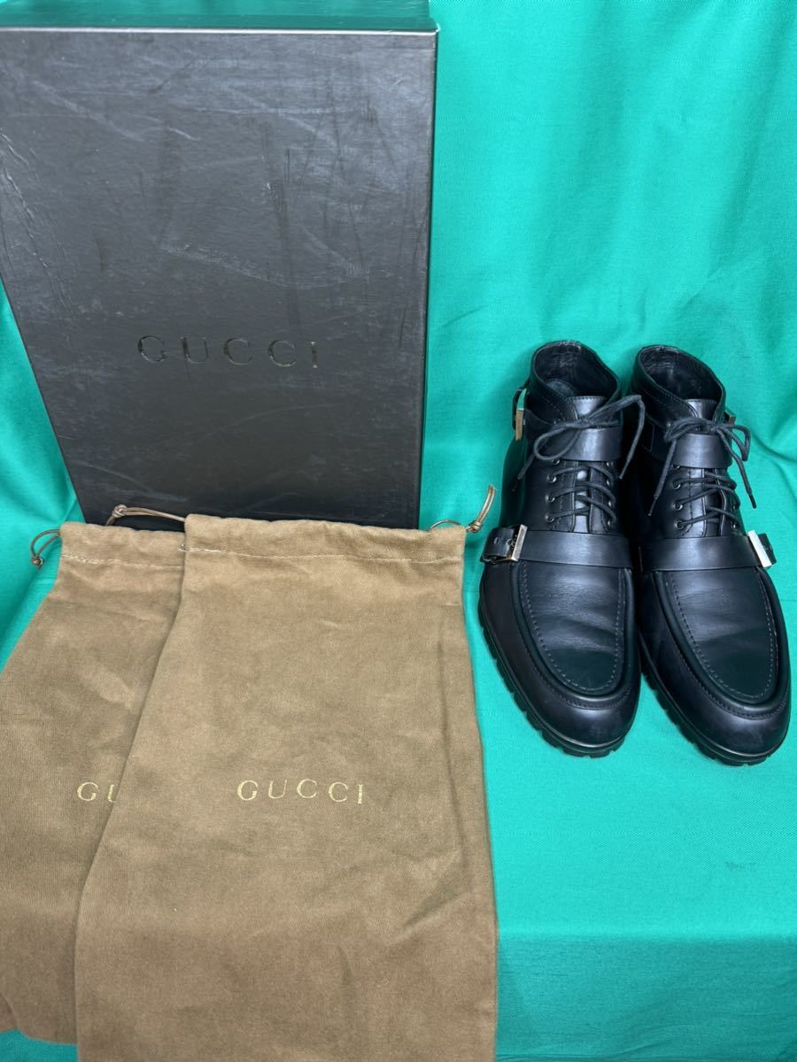 グッチ GUCCI 靴 黒 ブラック 本物 ブーツ ショート ベルト付き サイズ