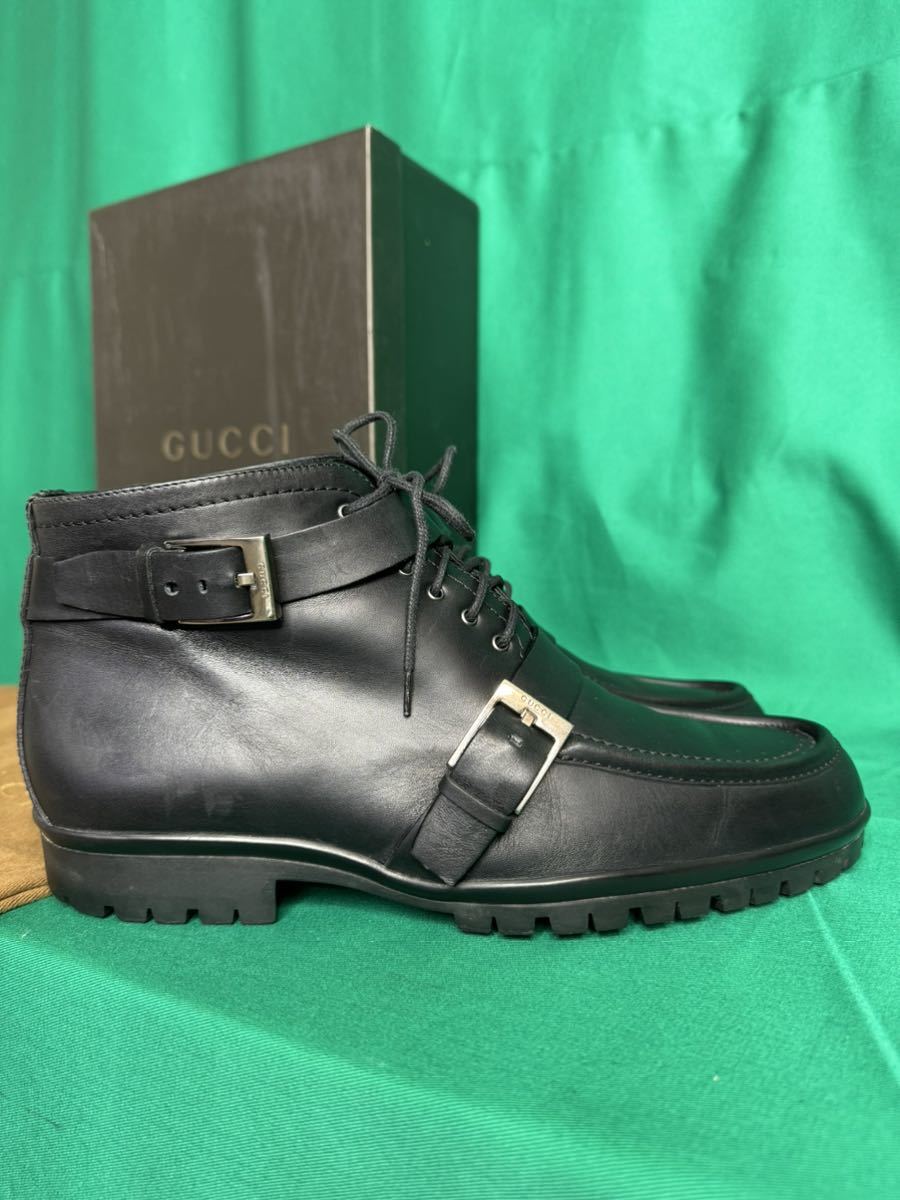 グッチ GUCCI 靴 黒 ブラック 本物 ブーツ ショート ベルト付き サイズ