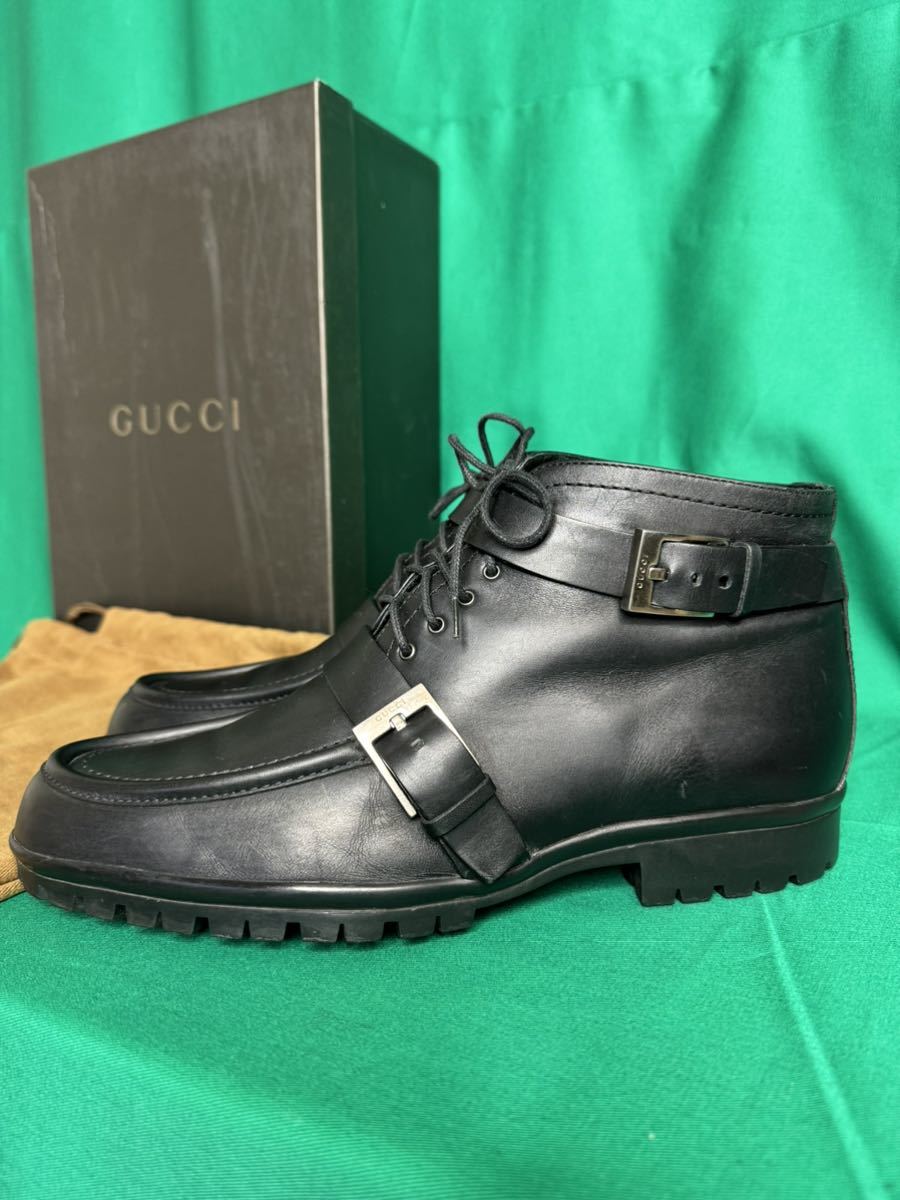 グッチ GUCCI 靴 黒 ブラック 本物 ブーツ ショート ベルト付き サイズ