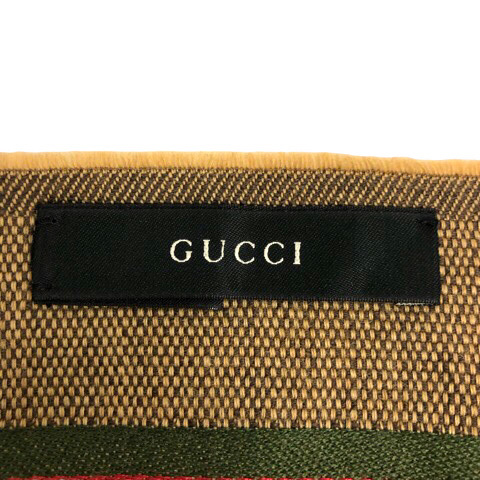 グッチ GUCCI マフラー ストール ウール混 シルク混 ライン ロゴ GG 茶