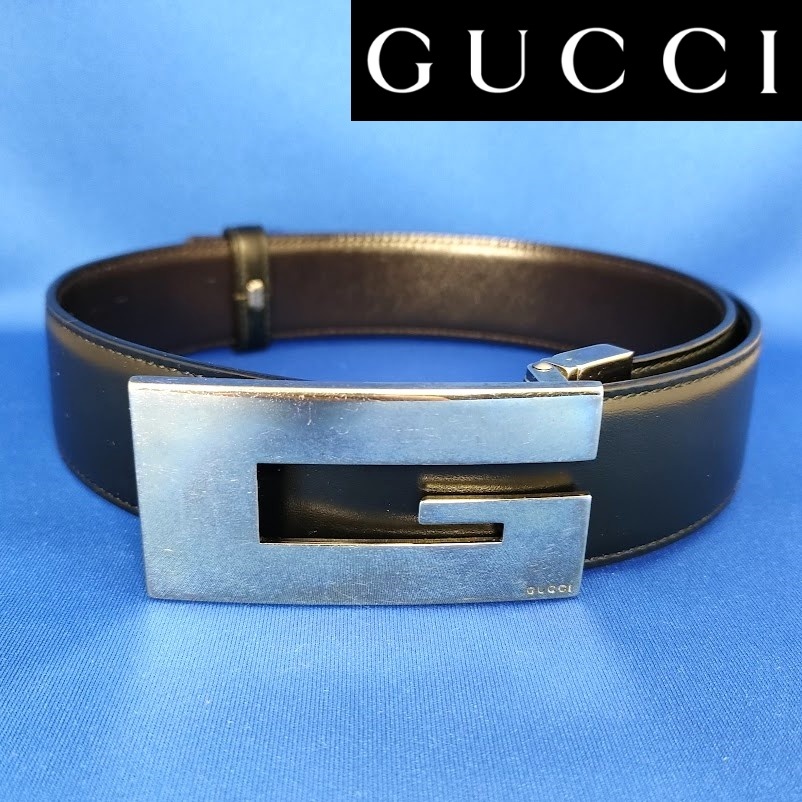 GUCCI グッチ レザーベルト Gロゴ シルバー金具 メンズ バックル