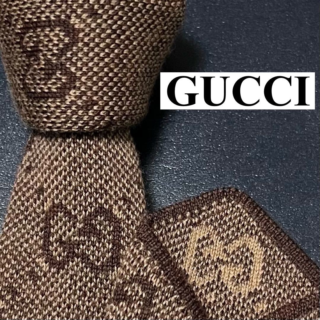 未使用級 激レア ネクタイ 現行 GUCCI グッチ ウール GG デカロゴ