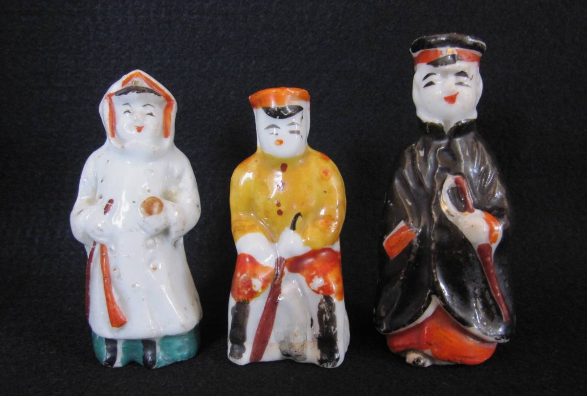 古い人形３点兵隊人形磁器人形【色絵磁器郷土玩具雛人形日本人形土人形