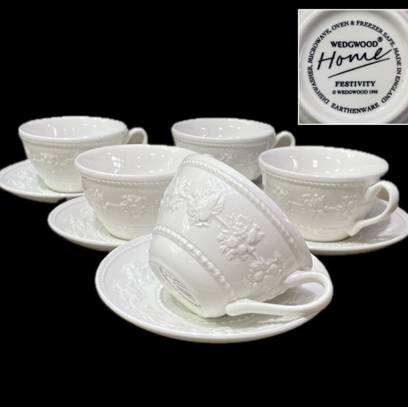 S-69◇美品 WEDGWOOD カップ&ソーサー 5客セット Home FESTIVITY 英国