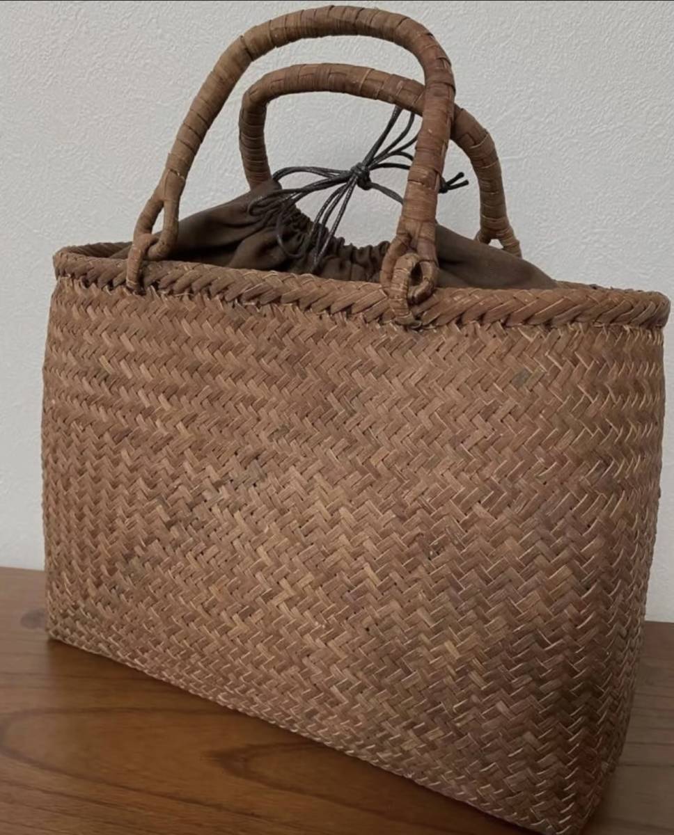 長野産未使用品 一番皮 3ミリ蔓 職人手編み 極細編み 山葡萄籠バッグ