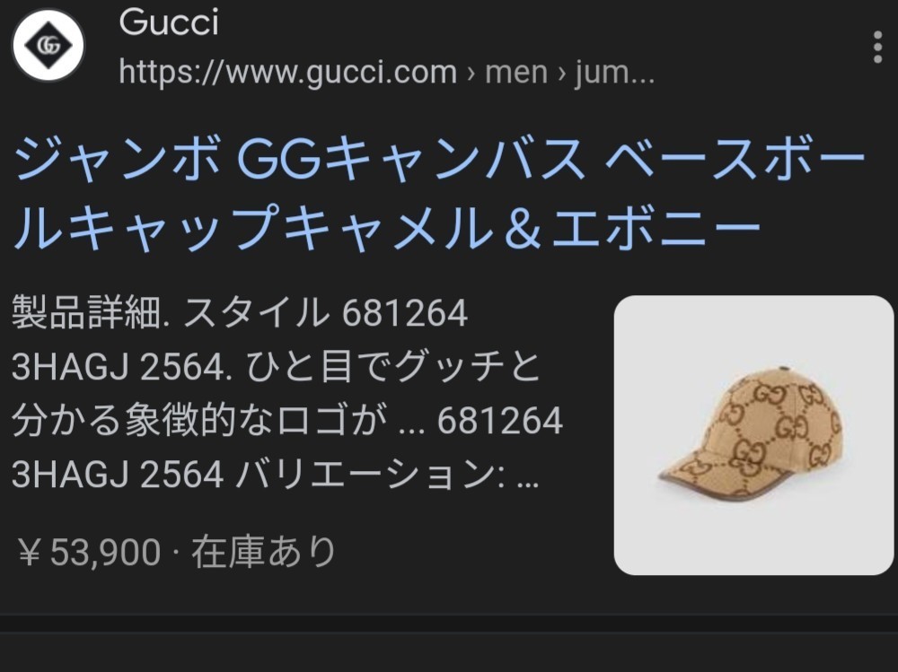 定価53900円 試着のみ 国内正規品 グッチ ジャンボGG柄 キャップ cap