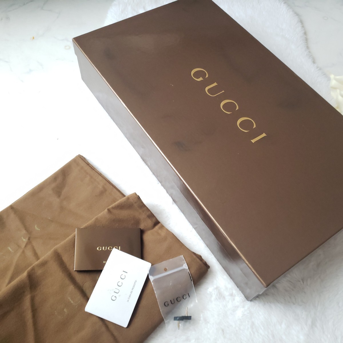 激安一掃 Gucciエンブレム付きレザーロングブーツ箱付き 袋付き