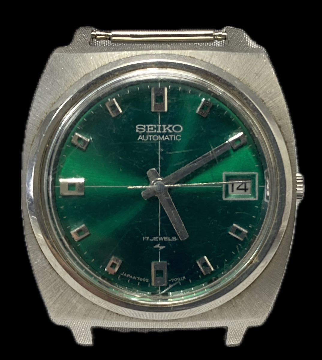 AZ-266 稼働品 SEIKO セイコー 7005-7001 デイト 自動巻き 17石 緑