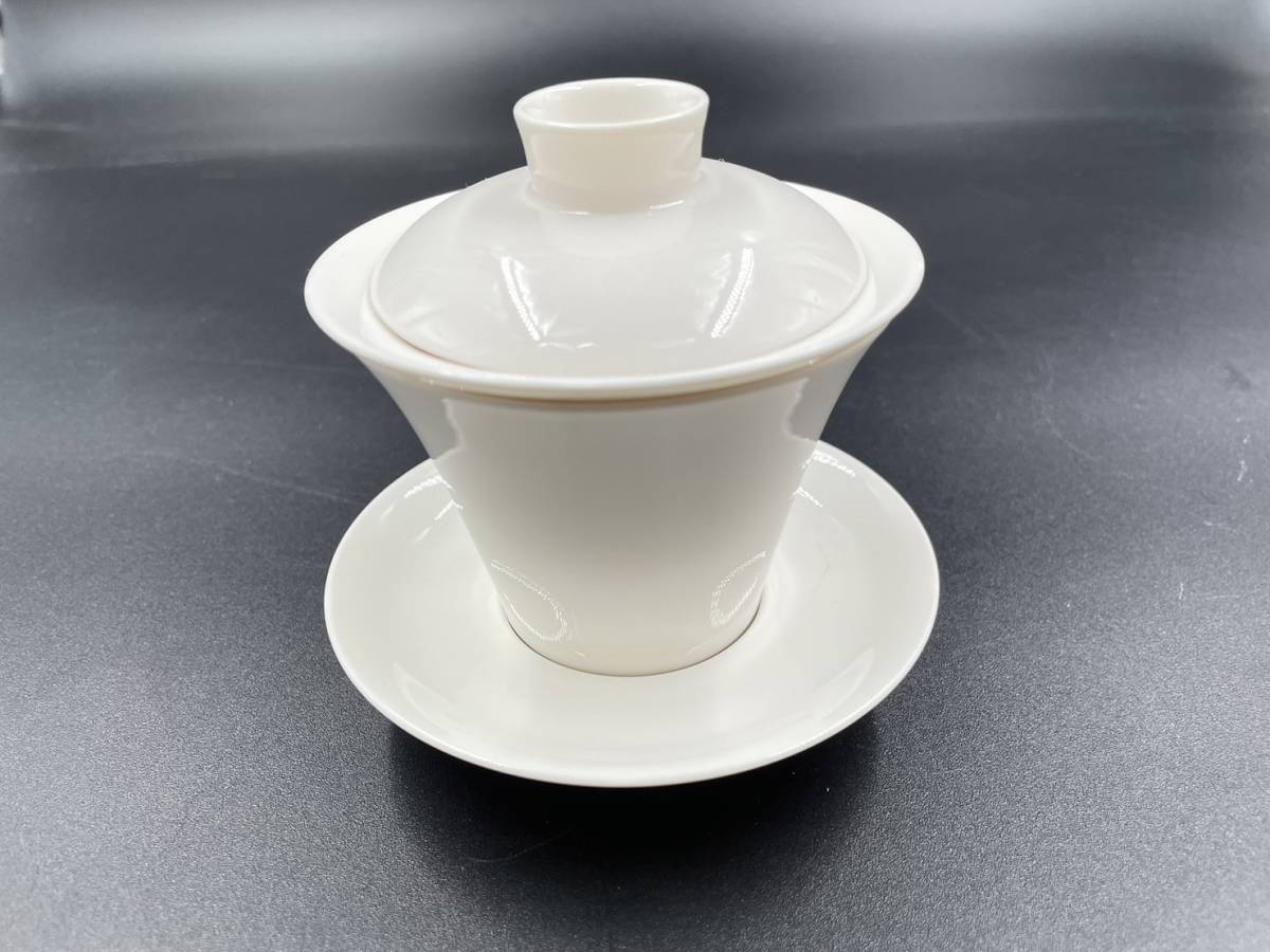 美品】中国茶器白陶磁器蓋碗台湾茶器台湾茶茶器陶磁器シンプル蓋碗