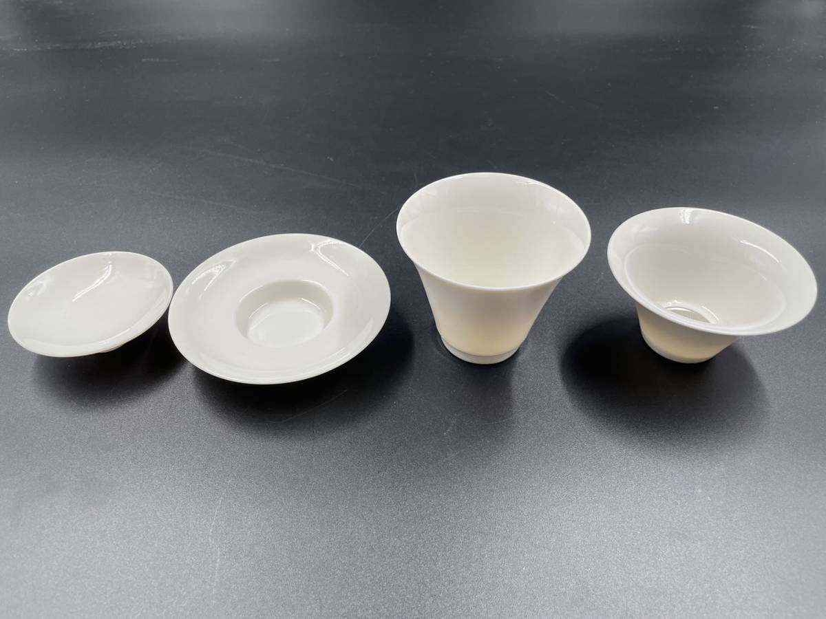 美品】中国茶器白陶磁器蓋碗台湾茶器台湾茶茶器陶磁器シンプル蓋碗