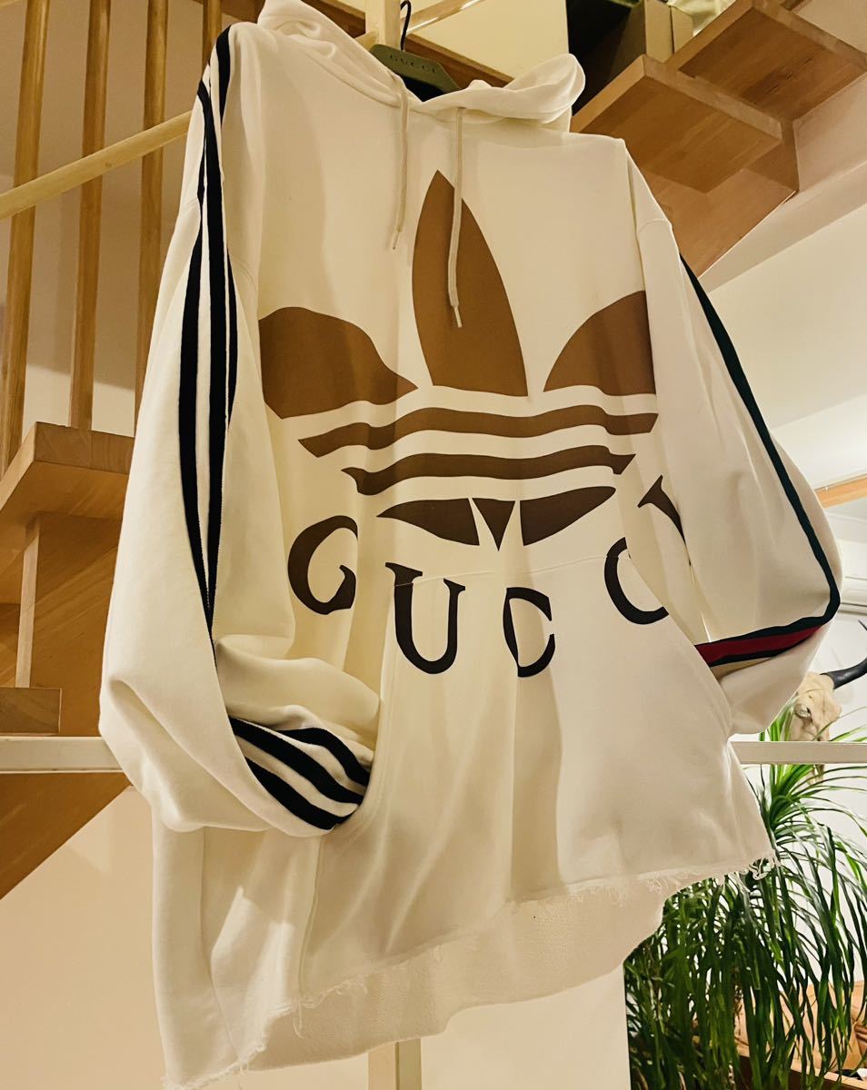 GUCCI × adidas Wネーム スウェットフーディ パーカー 希少なXL! 極美