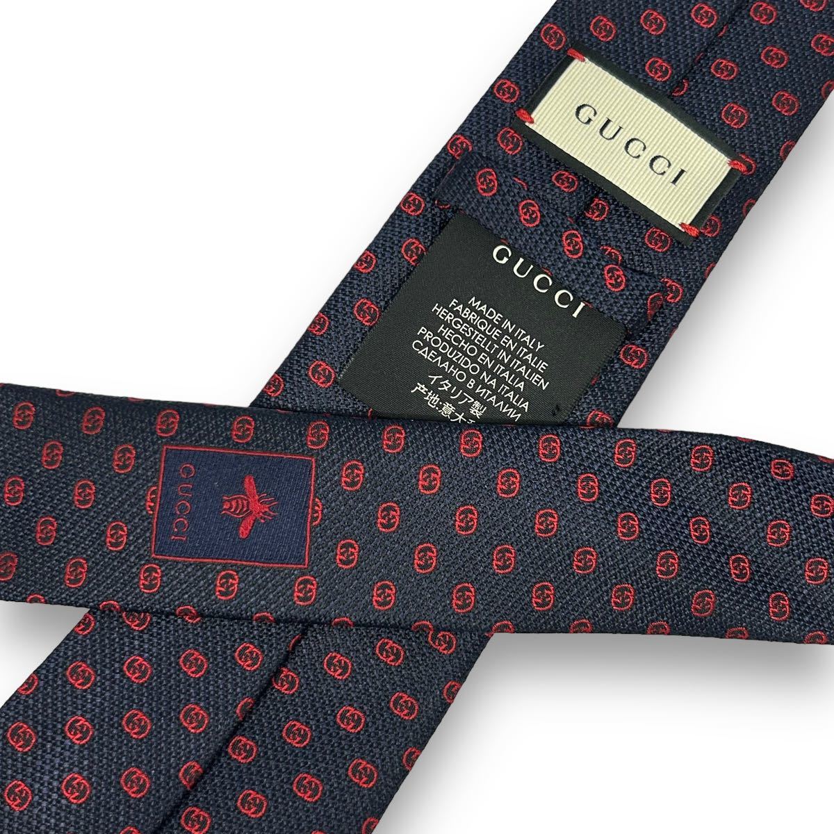 ✨ほぼ未使用✨GUCCI 現行 ネクタイ シルク ダイヤモンド 菱形 蜂 bee-