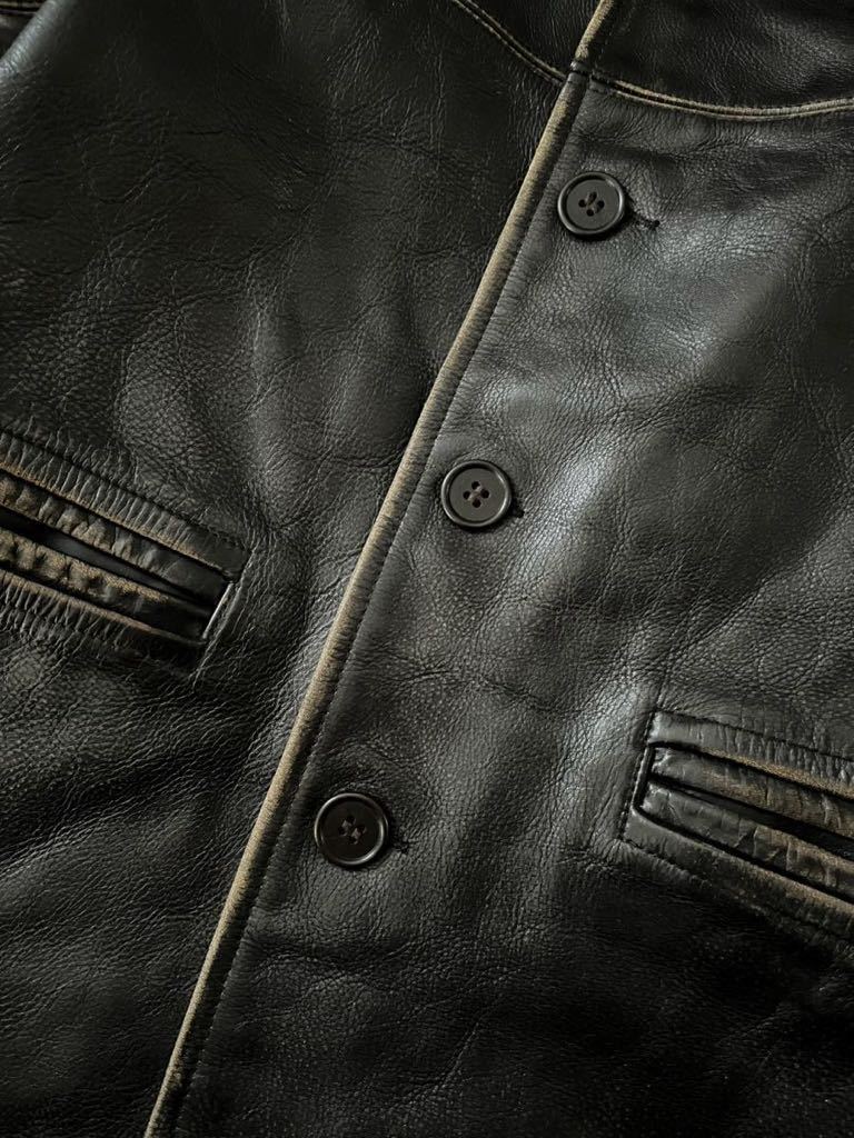 【傑作】極美品 RRL LEATHER CAR COAT ダブルアールエル カウハイド ブラック レザージャケット カーコート ジャケット ...