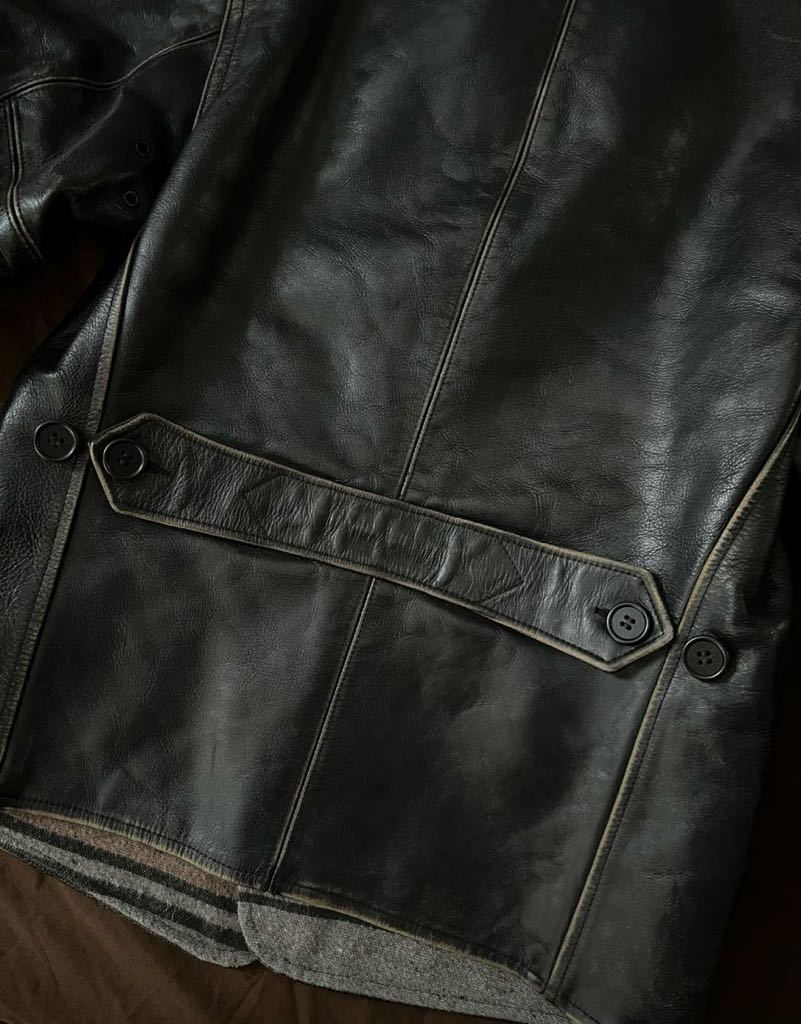 【傑作】極美品 RRL LEATHER CAR COAT ダブルアールエル カウハイド ブラック レザージャケット カーコート ジャケット ...