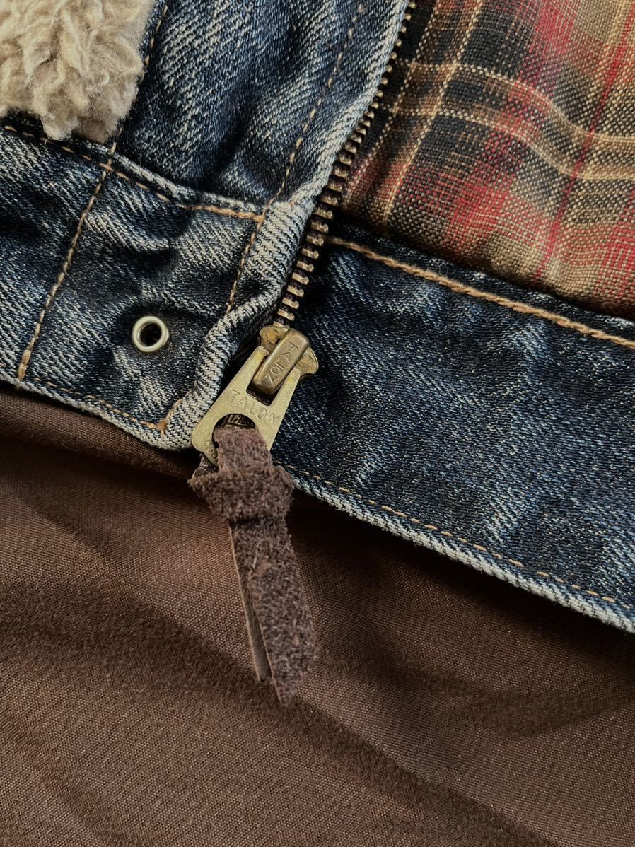 【傑作】極美品 RRL GRIZZLY DENIM JACKE ダブルアールエル グリズリー ボア ブランケット 熊ジャン デニムジャケット ...