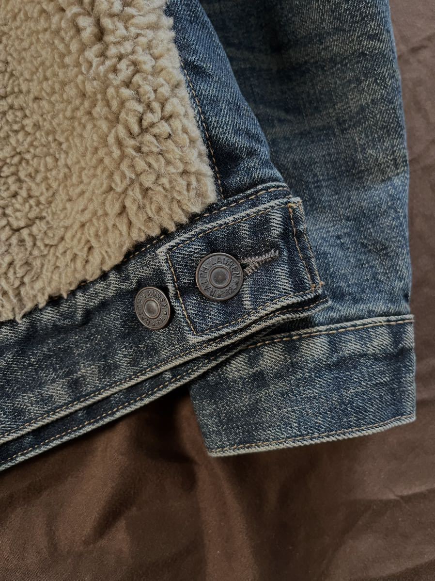 【傑作】極美品 RRL GRIZZLY DENIM JACKE ダブルアールエル グリズリー ボア ブランケット 熊ジャン デニムジャケット ...