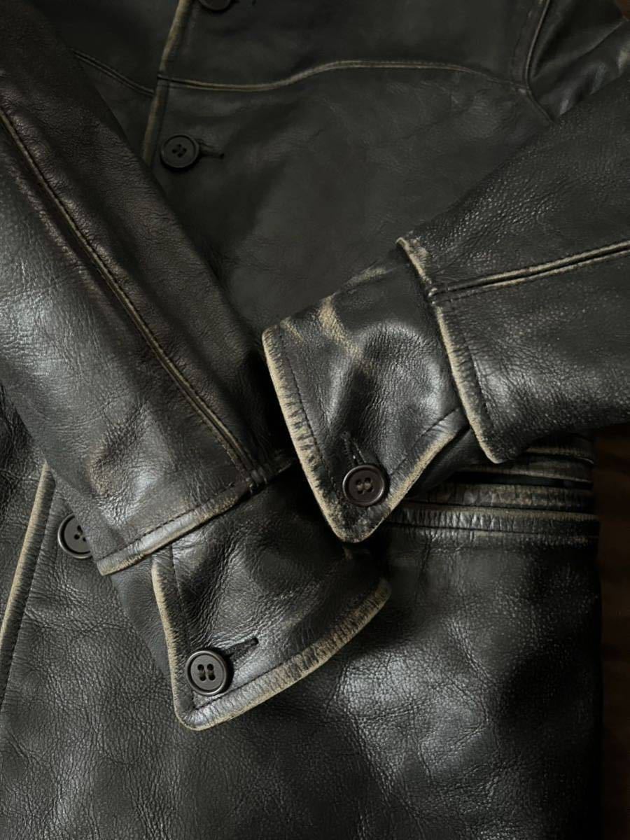 【傑作】極美品 RRL LEATHER CAR COAT ダブルアールエル カウハイド ブラック レザージャケット カーコート ジャケット ...