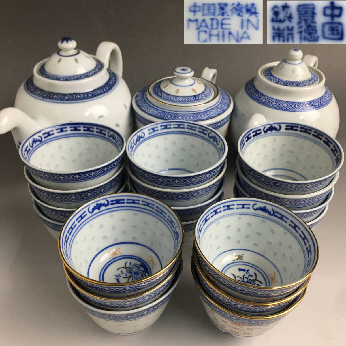 数量限定低価中国景徳鎮製 蛍 煎茶碗 六客 煎茶道具 唐物 茶杯 茶器 茶具 煎茶 染付