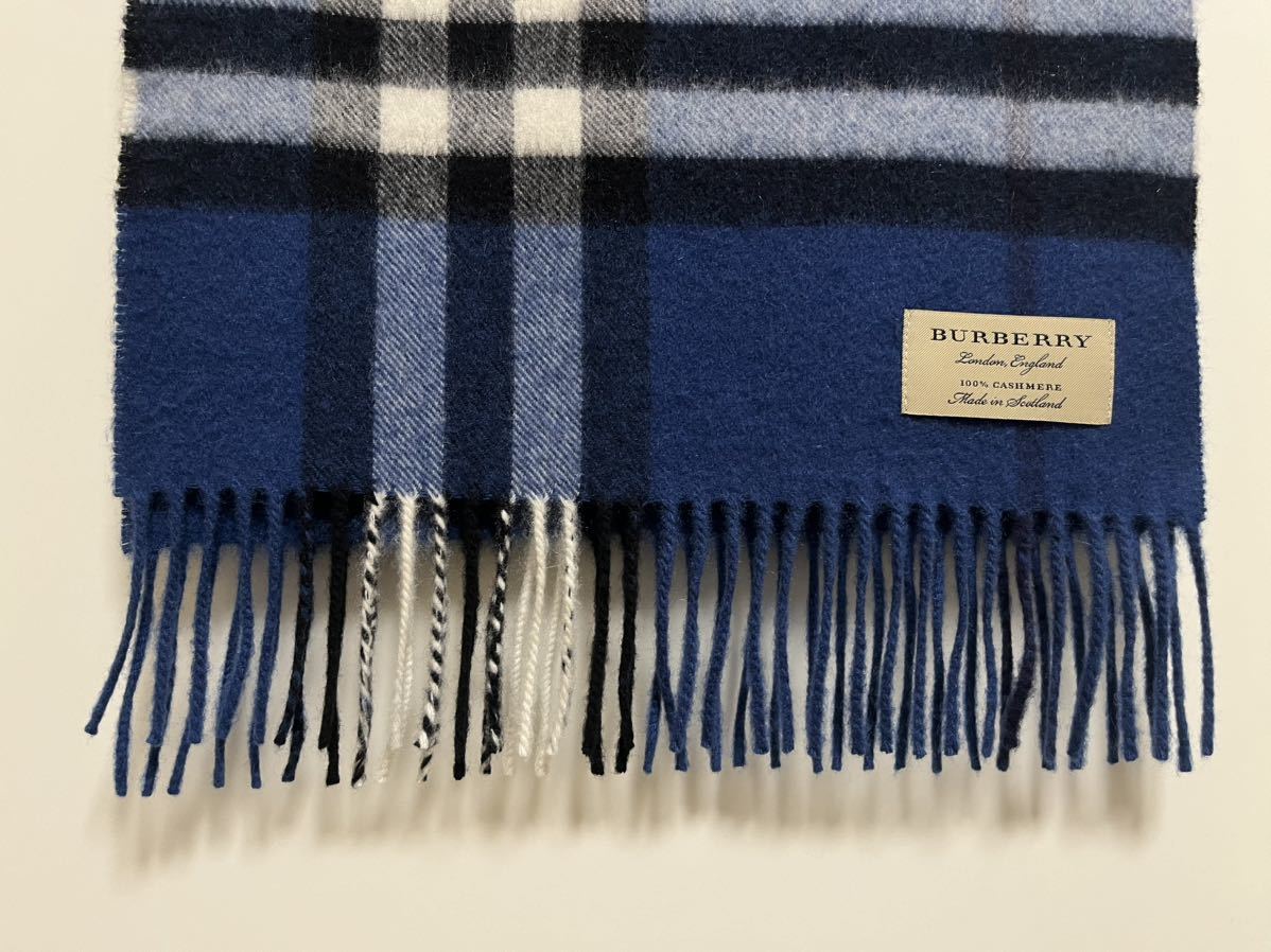 BURBERRY バーバリー マフラー カシミア100％ ブルー系 美品 送料無料