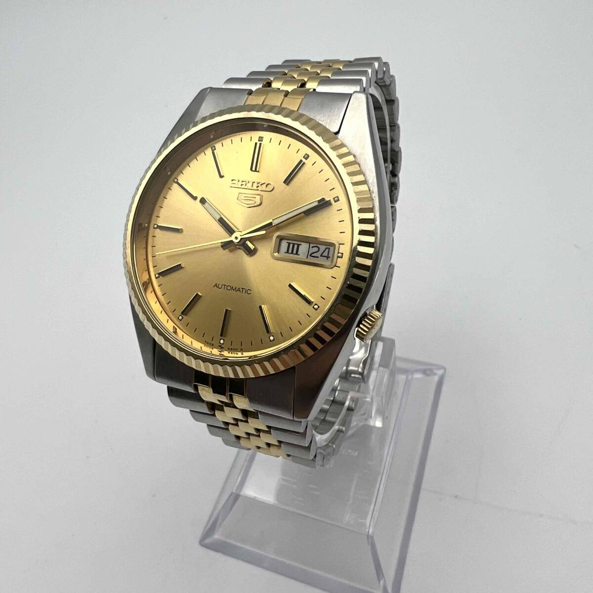 10,368円◇SEIKO セイコー 5 ファイブ 7009-3110 ゴールド文字盤 稼働