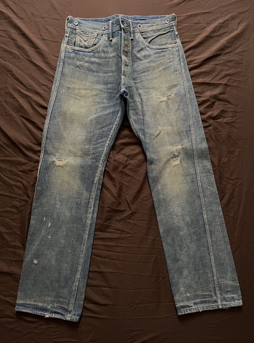 【傑作】極美品 RRL DOVE FRONTIER DENIM PANTS ダブルアールエル ジョニーデップ デニム バックルバック ト ...