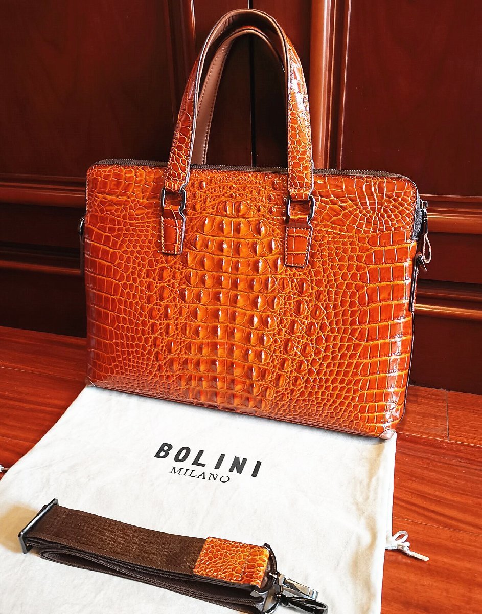 格安新品新品未使用 高級 BOLINI ボリーニ 牛革 クロコ押し ビジネスバック バッグ