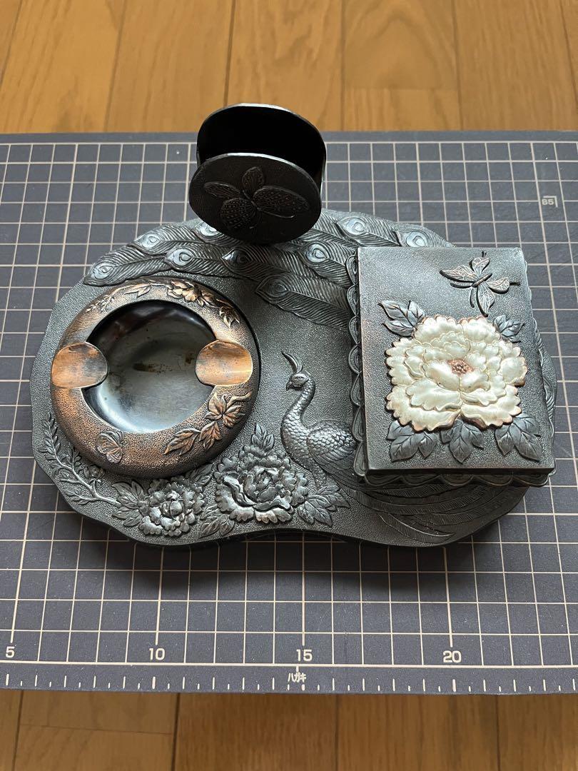【買い半額】Occupied Japan 超希少灰皿セット　龍柄　銅製　ビンテージ 工芸品