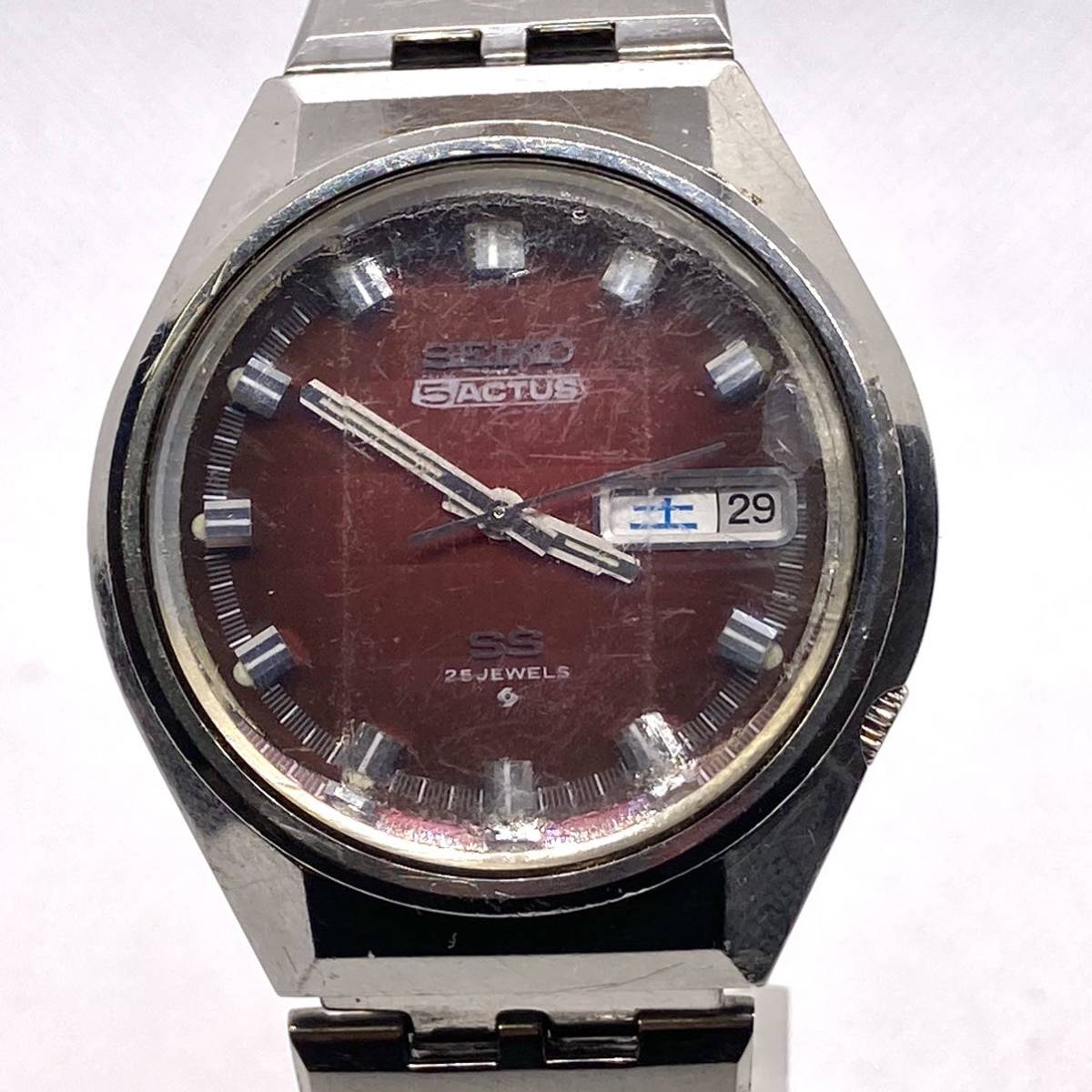 SEIKO SEIKO5 ACTUS 6106-7690 25石 カットガラス デイデイト レッド